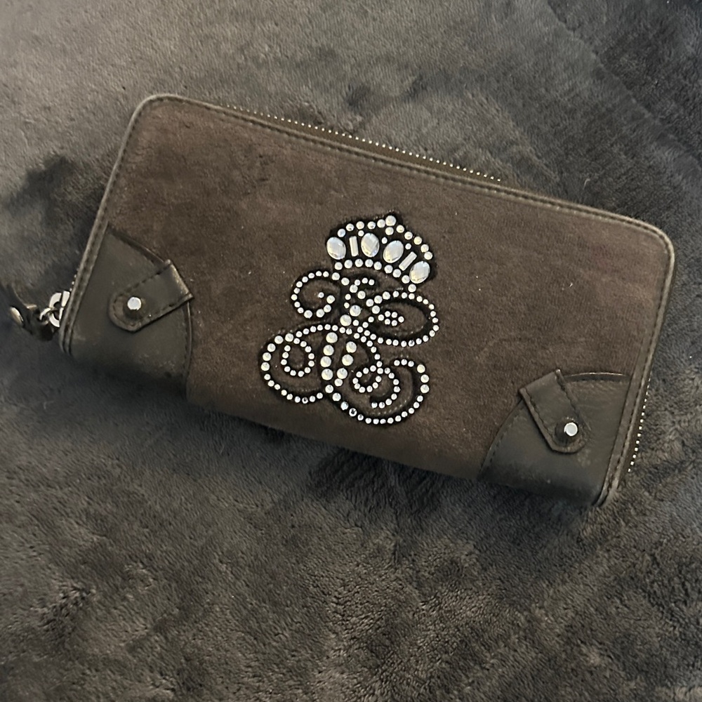 Juicy couture Embellished Black Suede Zip Wallet